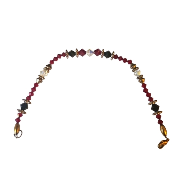 Aurora Borealis and Ruby Swarovski Crystal Bracelet with Gold Spacer Beads - Picture 4 of 6